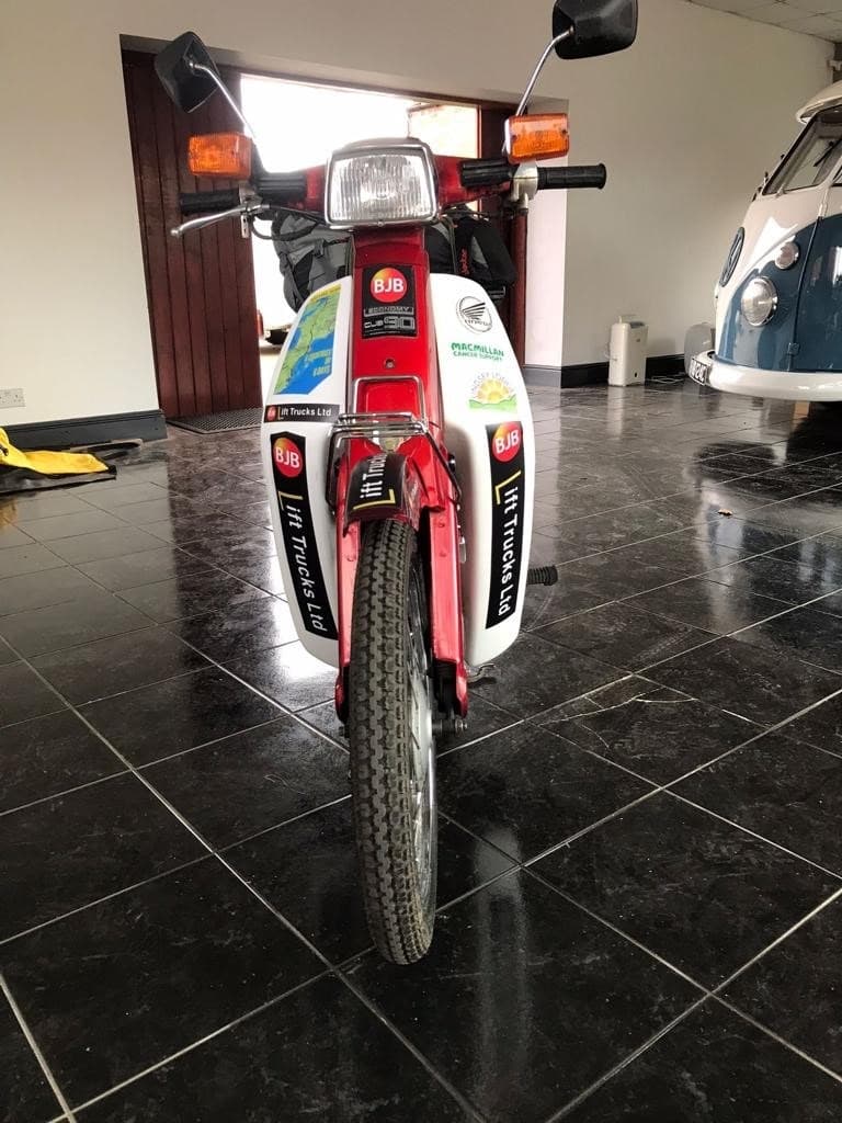 A BJB-sponsored Honda C90 ready for the ride.