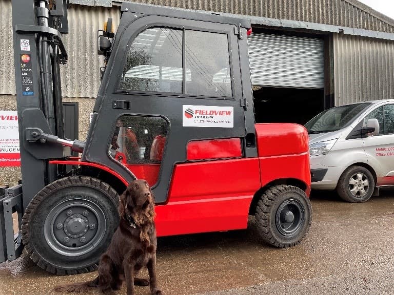 The reconditioned Heli counterbalance in Fieldview Trailers' livery, with Ted.
